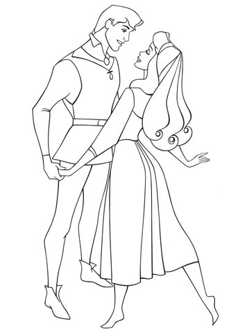 Aurora With The Prince  Coloring Page